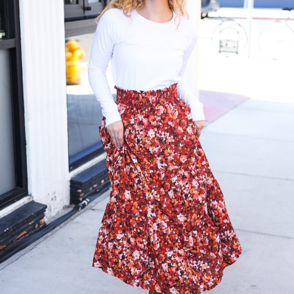 NWT Floral Smocked Waist Tiered Design Skirt  3X